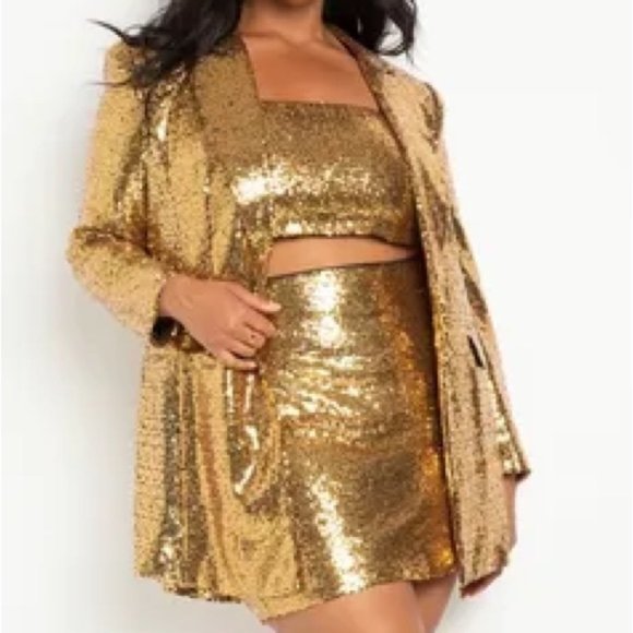 Eloquii Jackets & Blazers - ELOQUII Long Sequin Blazer Jacket Gold Plus Size 18 NWT